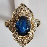 Gold Diamond Sapphire Ring 14Kt
